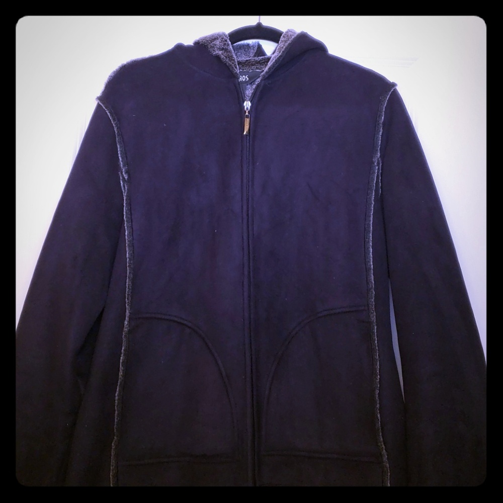 Black Suede Faux Fux Hooded Jacket